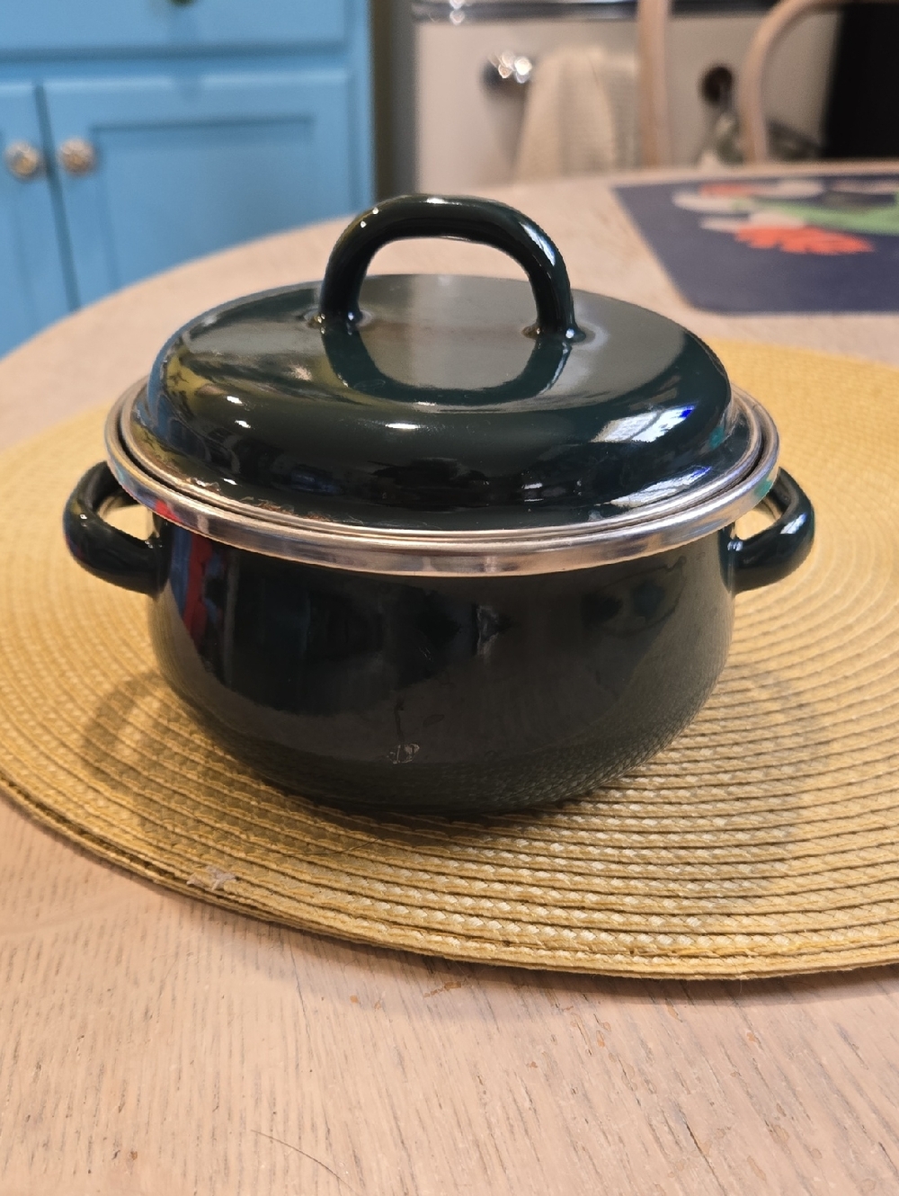 Megaware Dark Green Enamel Casserole Pot with Lid - 0.5 QT